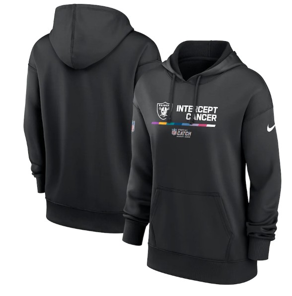 Women's Las Vegas Raiders 2022 Black NFL Crucial Catch Therma Performance Pullover Hoodie(Run Small)